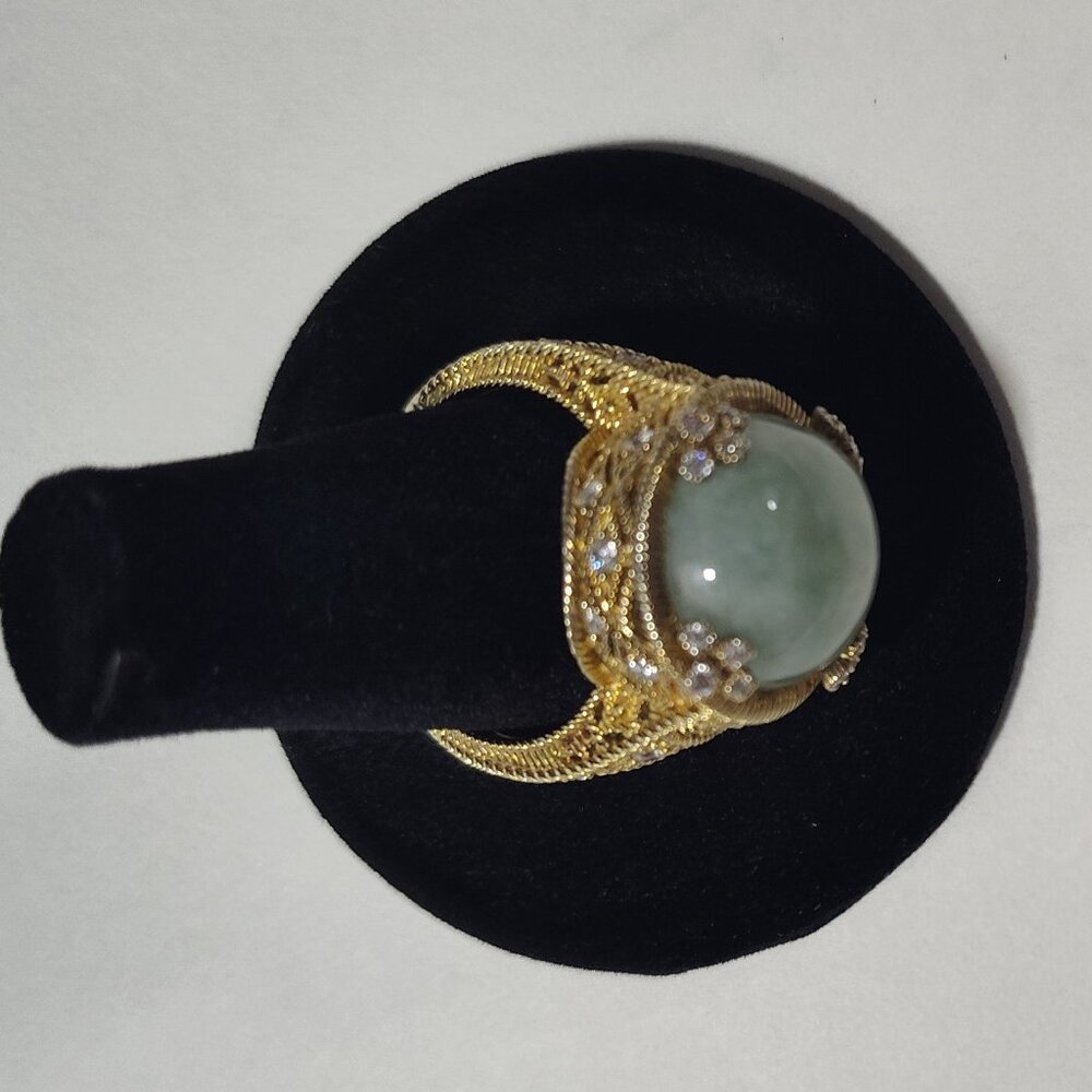 Judith Ripka Jadeite and CZ Dome Gold Tone Ring Size 10 - Picture 5 of 16